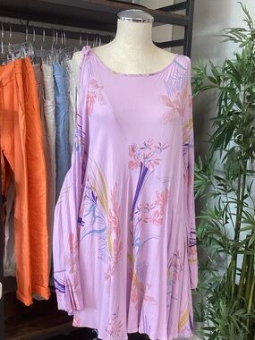Free People Lavender Floral Tie-Shoulder Long Sleeve Dress
